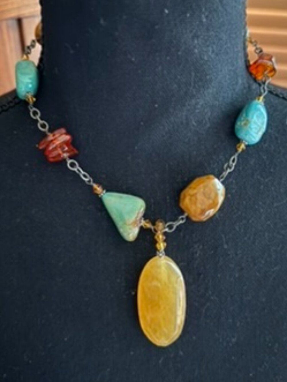 Silpada Turquoise and Amber Necklace with Pendant Drop